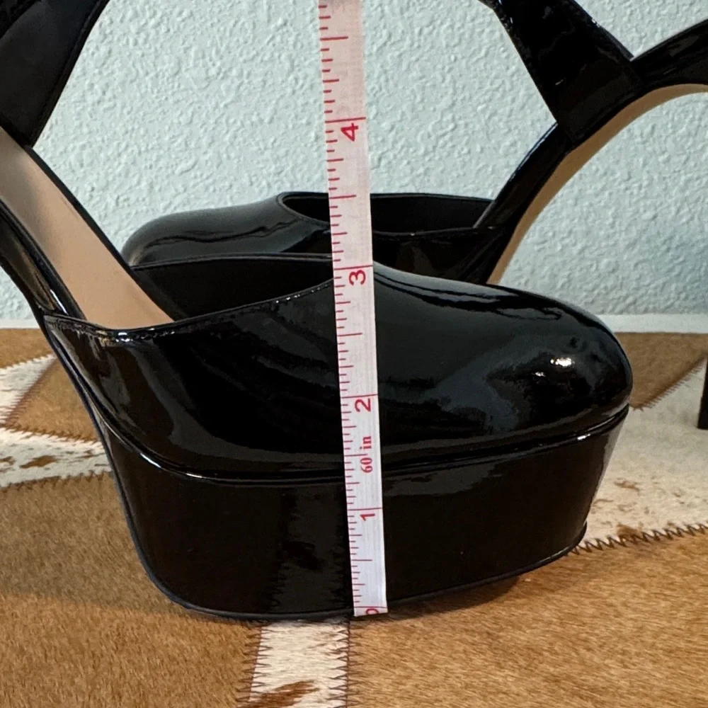Stuart Weitzman Patent Black Platform Slingback Heels - Picture 8 of 13